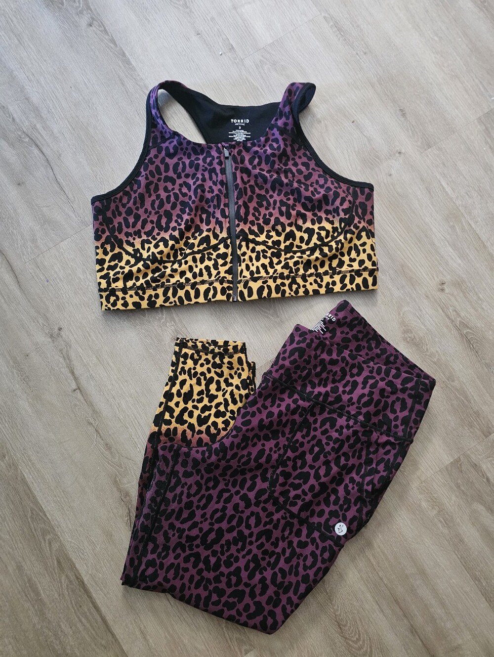 torrid Ombre Leopard Zip Sports Bra And Leggings in Purple and Yellow